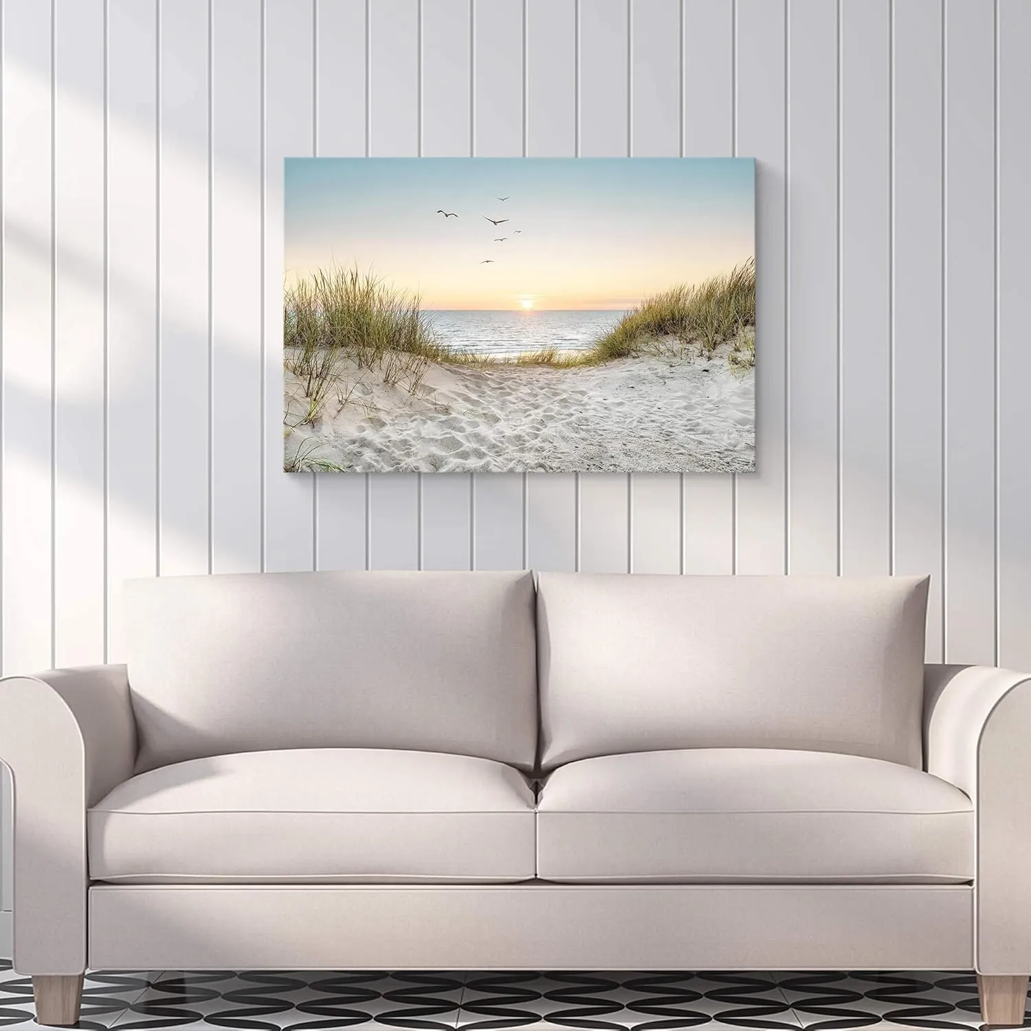 SD SOFT DANCE Coastal Wall Art Canvas Picture: Modern Beach Sunset Landscape Print Decor Horizontal Ocean Scene Sea Painting Seascape Seaside Seashore Artwork for Living Room Bedroom Home
