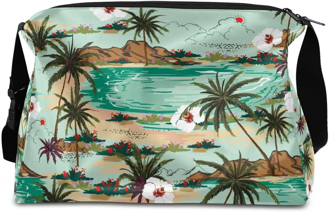 Sea Flower Palm Tree Small Gym Bag for Men Women Workout Sport Duffle Bag Waterproof Weekender Overnight Bag Lightweight Carry on Tote Bag Crossbody Shoulder Travel Bag for Swim Yoge Dance