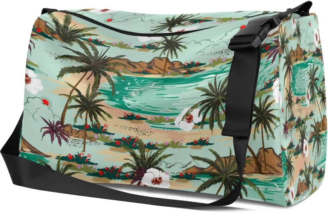 Sea Flower Palm Tree Small Gym Bag for Men Women Workout Sport Duffle Bag Waterproof Weekender Overnight Bag Lightweight Carry on Tote Bag Crossbody Shoulder Travel Bag for Swim Yoge Dance