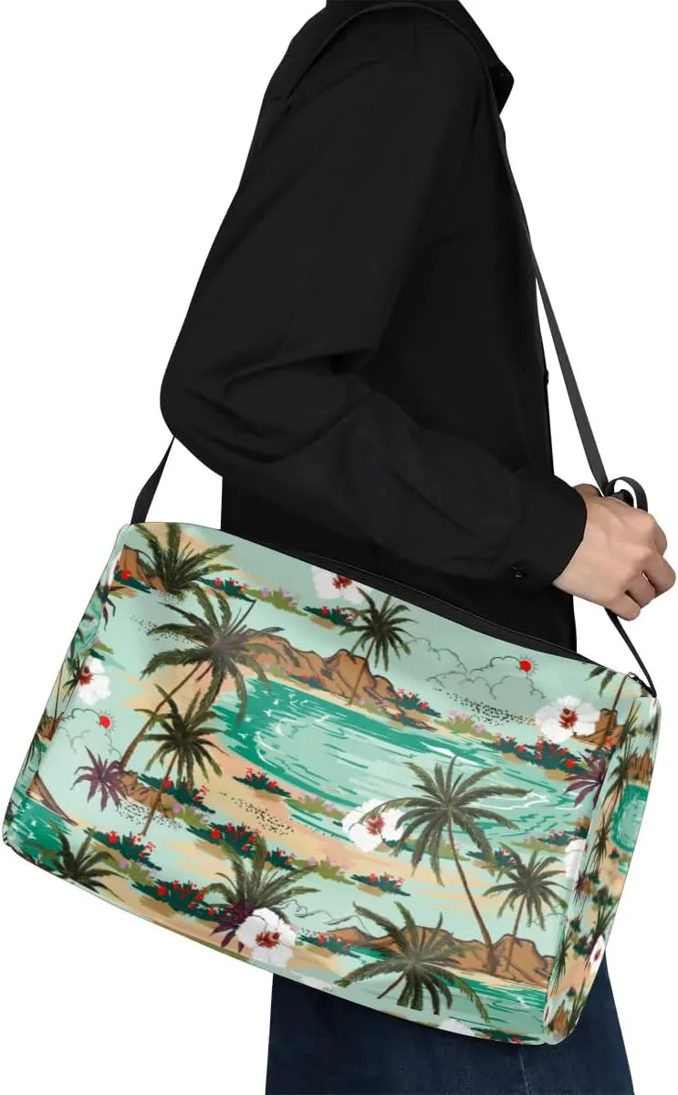 Sea Flower Palm Tree Small Gym Bag for Men Women Workout Sport Duffle Bag Waterproof Weekender Overnight Bag Lightweight Carry on Tote Bag Crossbody Shoulder Travel Bag for Swim Yoge Dance