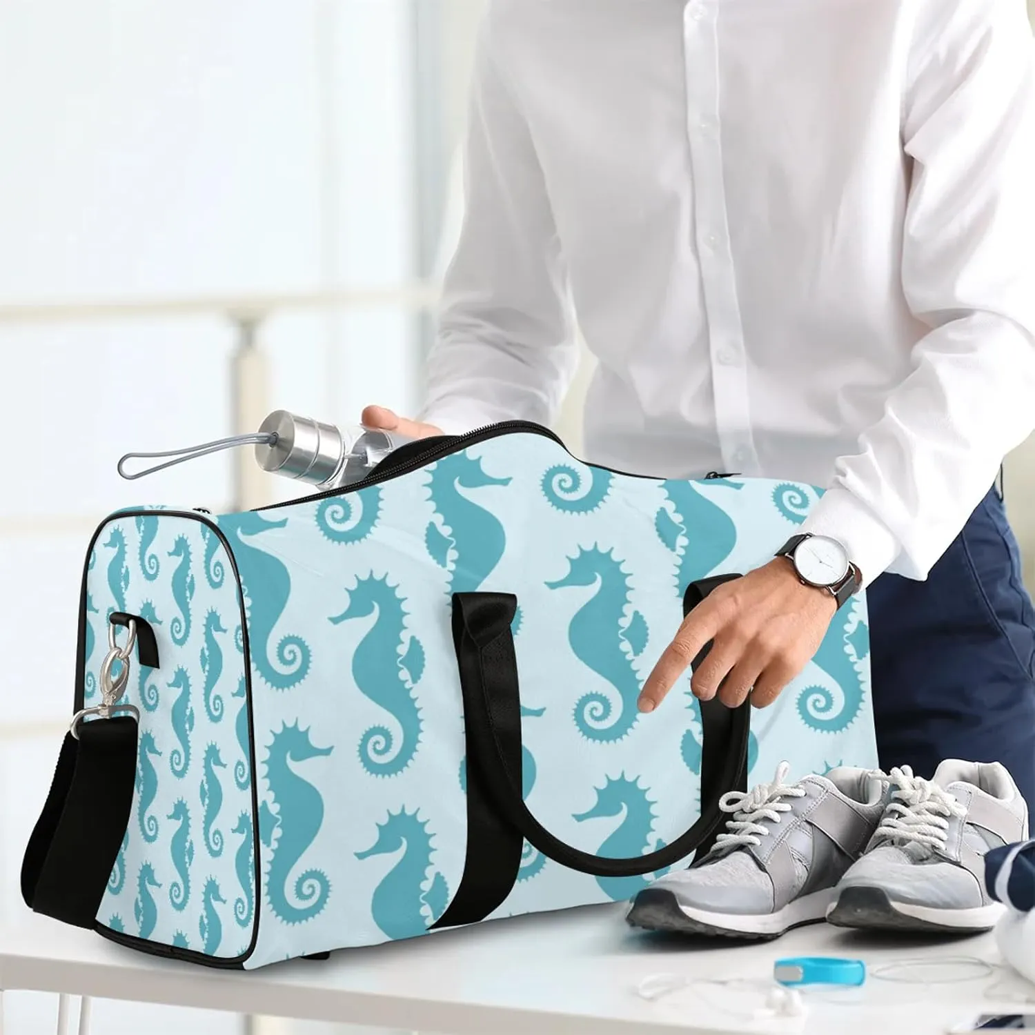 Sea Horse Travel Duffle Bag, Weekender Bags for Women Men, Carry on Overnight Bag Waterproof Gym Bags, Hospital Bag for Labor and Delivery
