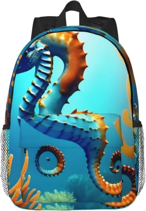 Seabed Coral Seahorse 15in Laptop Bag, Men Women Adjustable Shoulder Strap Outdoor Travel Gym Bag