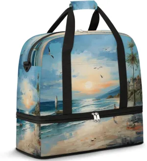 Seaside Sunset Walk Travel Duffel Bag, Travel Essentials, Gym Bag for Women, Weekender Overnight Bag With Shoes Compartment, Carry On Bags for Airplanes