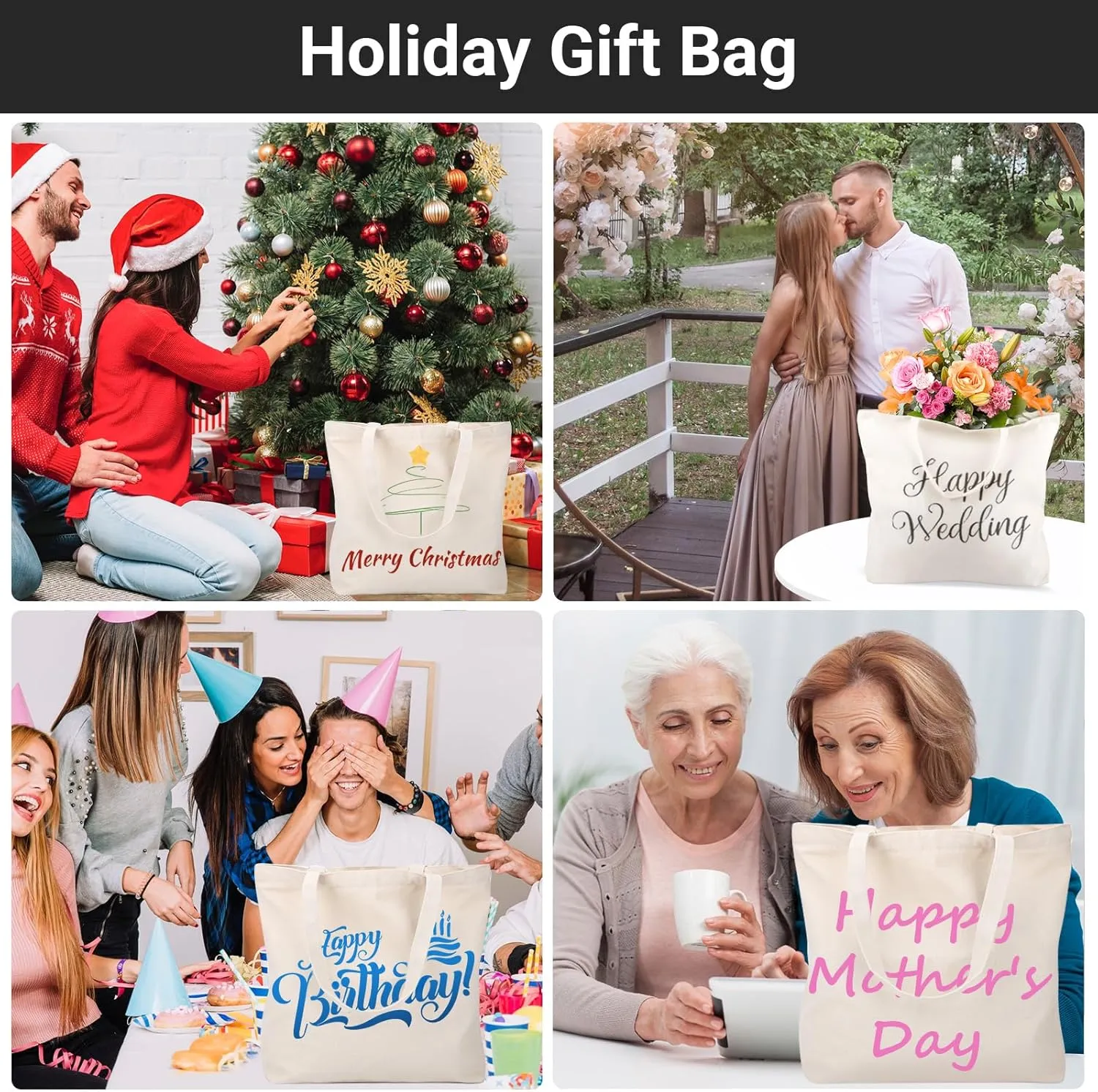 Segarty Canvas Tote Bag, 6 Pack Cotton Heavy Duty Handy Reusable Washable Grocery Shopping Cart Trolley Bags Folding Economical with Handles for Women Home Kitchen Markets