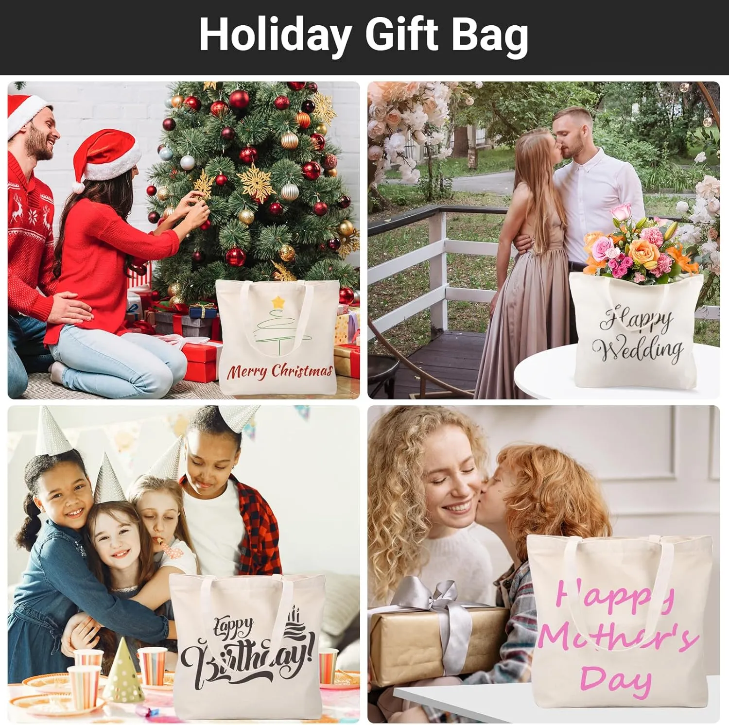 Segarty Canvas Tote Bags, 3PCS 16.5x13in Large Heavy Duty Blank Canvas Bag to Decorate, Bulk Reusable Grocery Shopping Shoulder Bags Bookbag with Bottom Gusset for DIY Crafts Paint, Decoration