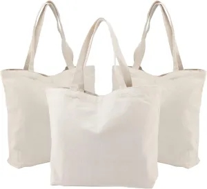 Segarty Canvas Tote Bags, 3PCS 16.5x13in Large Heavy Duty Blank Canvas Bag to Decorate, Bulk Reusable Grocery Shopping Shoulder Bags Bookbag with Bottom Gusset for DIY Crafts Paint, Decoration