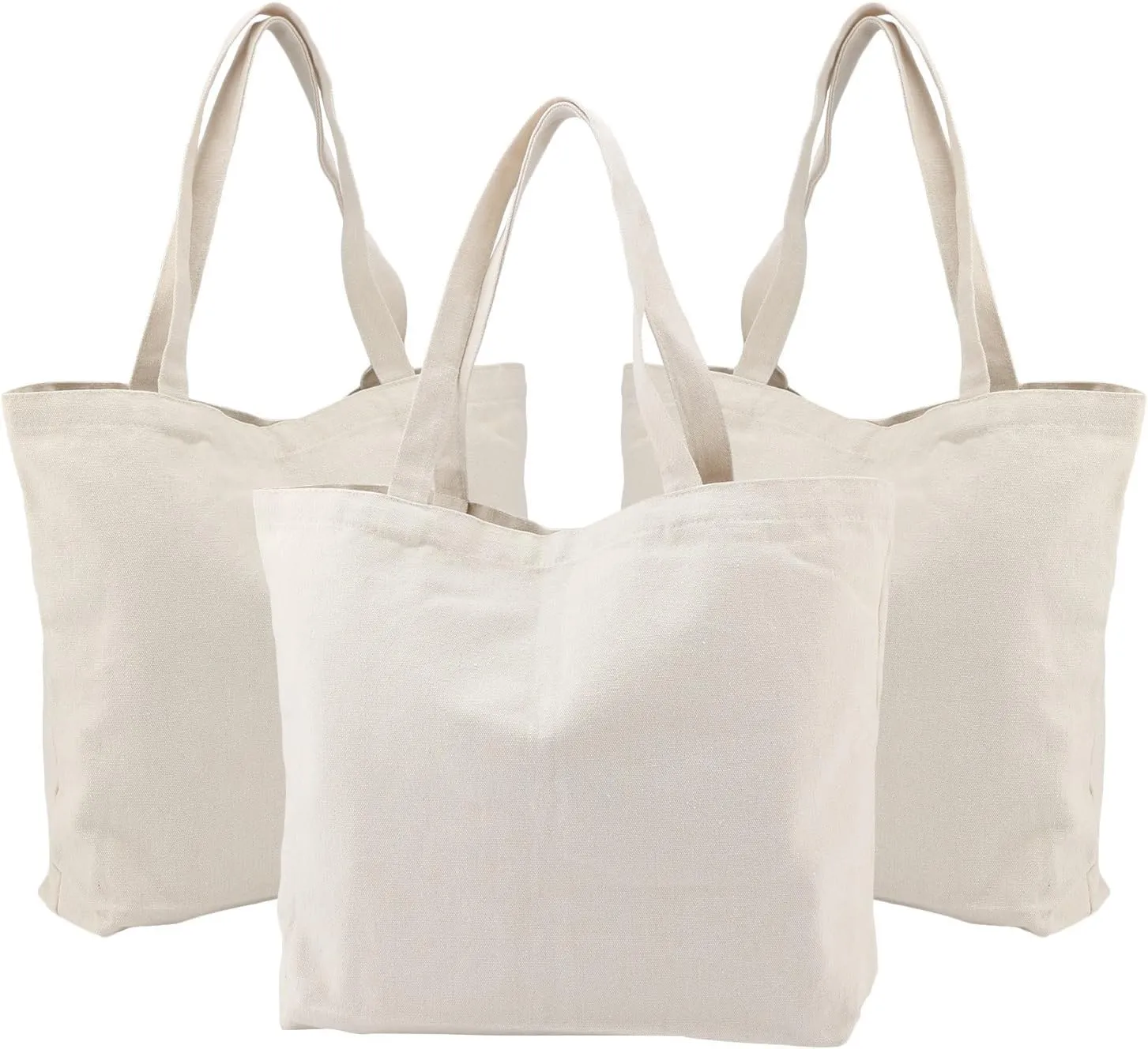 Segarty Canvas Tote Bags, 3PCS 16.5x13in Large Heavy Duty Blank Canvas Bag to Decorate, Bulk Reusable Grocery Shopping Shoulder Bags Bookbag with Bottom Gusset for DIY Crafts Paint, Decoration