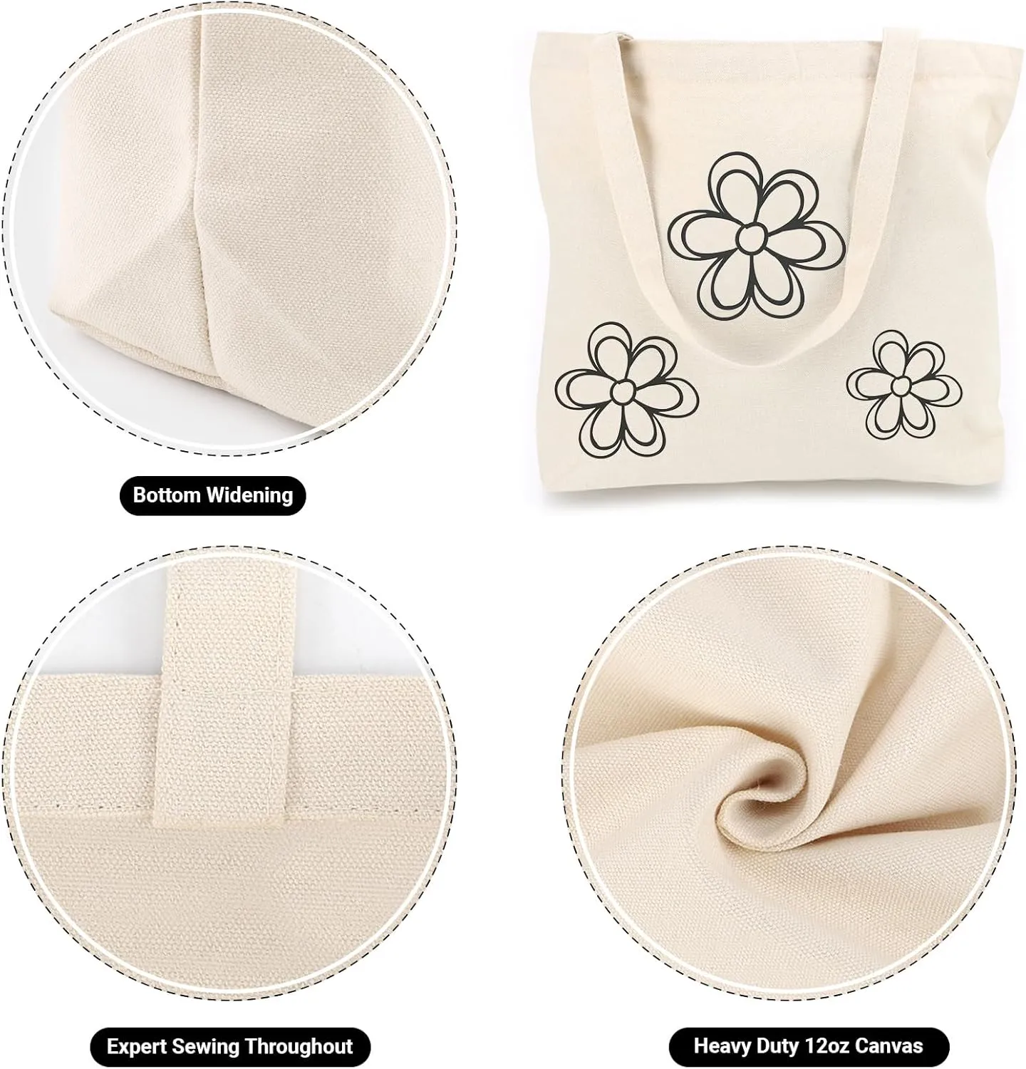 Segarty Canvas Tote Bags, 3PCS 16.5x13in Large Heavy Duty Blank Canvas Bag to Decorate, Bulk Reusable Grocery Shopping Shoulder Bags Bookbag with Bottom Gusset for DIY Crafts Paint, Decoration