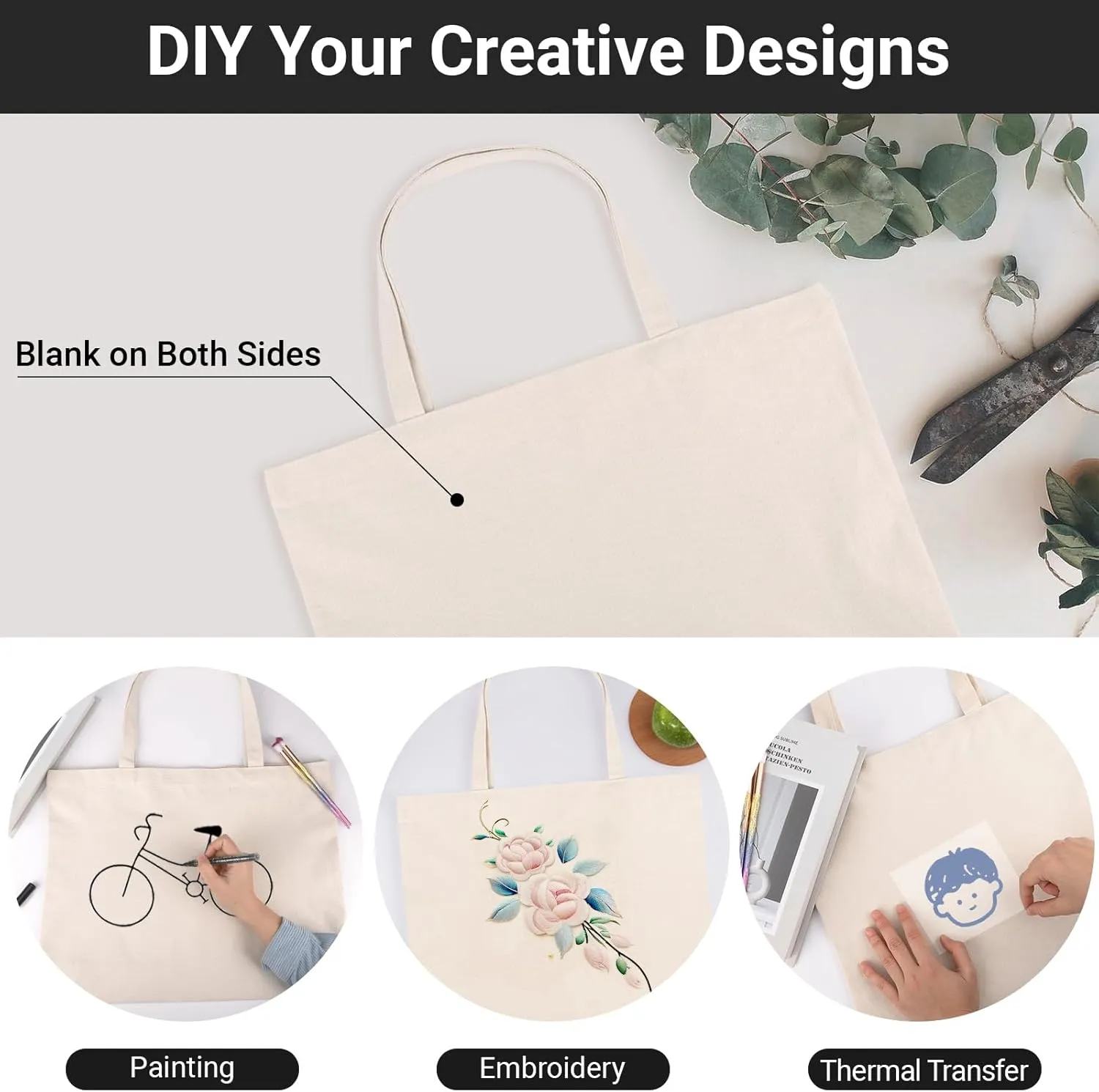 Segarty Canvas Tote Bags, 3PCS 16.5x13in Large Heavy Duty Blank Canvas Bag to Decorate, Bulk Reusable Grocery Shopping Shoulder Bags Bookbag with Bottom Gusset for DIY Crafts Paint, Decoration