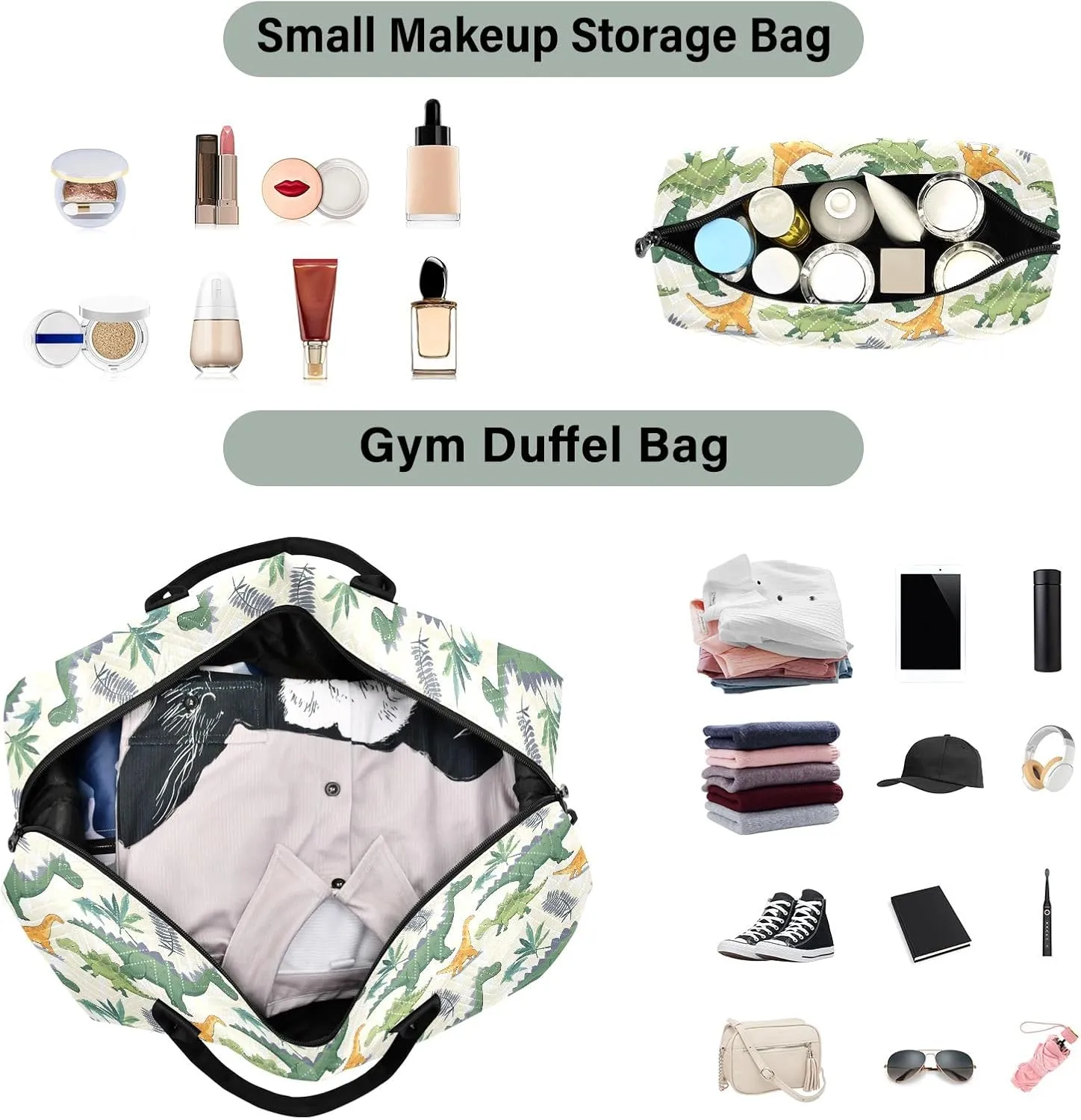 senya Weekender Bags Travel Duffel Gym Bag Green Dinosaurs Carry on Overnight Tote Bag with Toiletry Bag for Airplane Travel Trip Gym Yoga, g368733851p1006c1071s2442