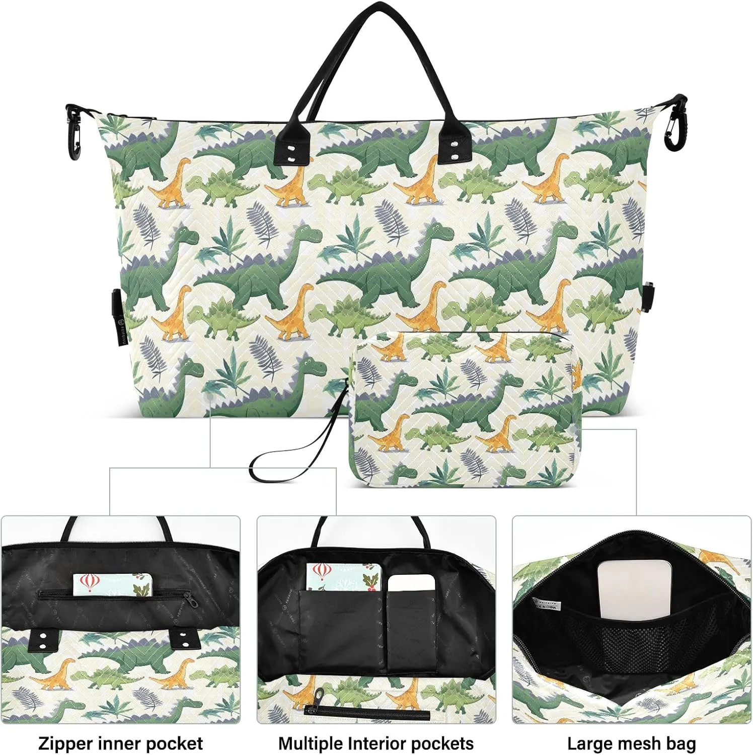 senya Weekender Bags Travel Duffel Gym Bag Green Dinosaurs Carry on Overnight Tote Bag with Toiletry Bag for Airplane Travel Trip Gym Yoga, g368733851p1006c1071s2442