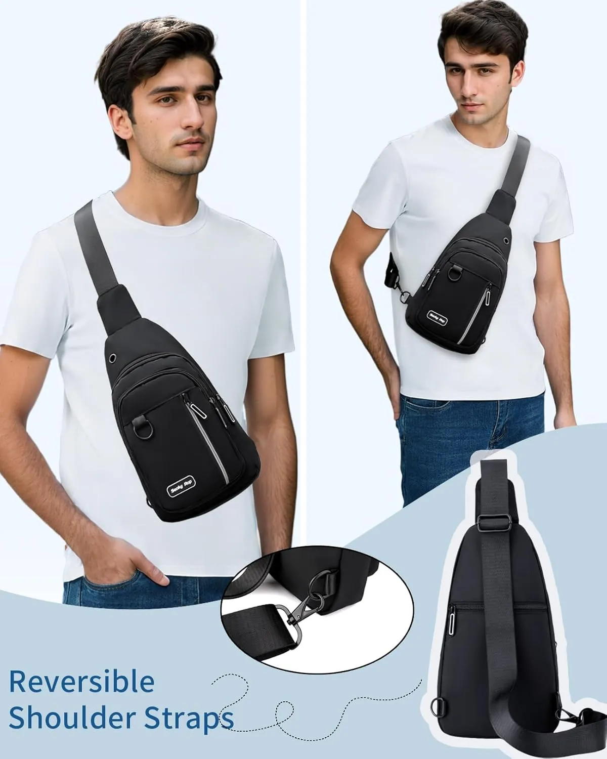 Seoky Rop Sling Bag for Women Men One Shoulder Crossbody Bag Backpack Fanny Pack Cross Body Bags for Travel Day Trip Black