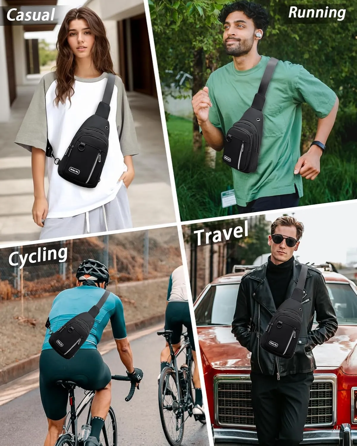 Seoky Rop Sling Bag for Women Men One Shoulder Crossbody Bag Backpack Fanny Pack Cross Body Bags for Travel Day Trip Black