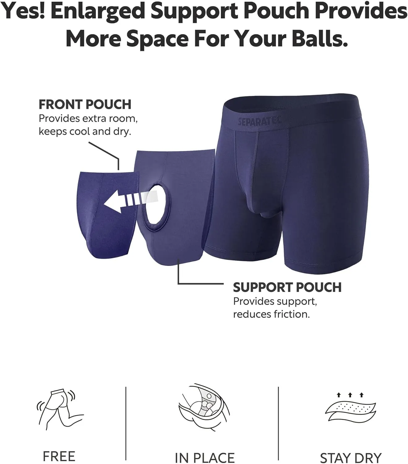 Separatec Mens Underwear with Pouch Moisture Wicking Dual Pouch Boxer Briefs Breathable Cool Rayon from Bamboo Underwear Men