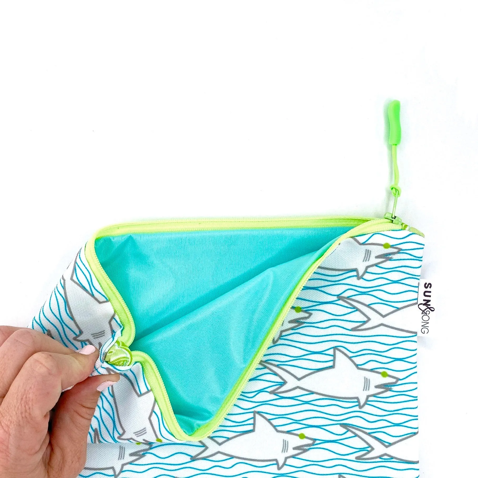 Sharks And Waves in Blue   Grey, Water-Resistant Wet Bag