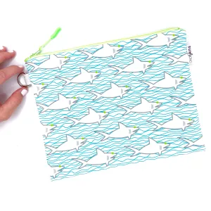Sharks And Waves in Blue   Grey, Water-Resistant Wet Bag