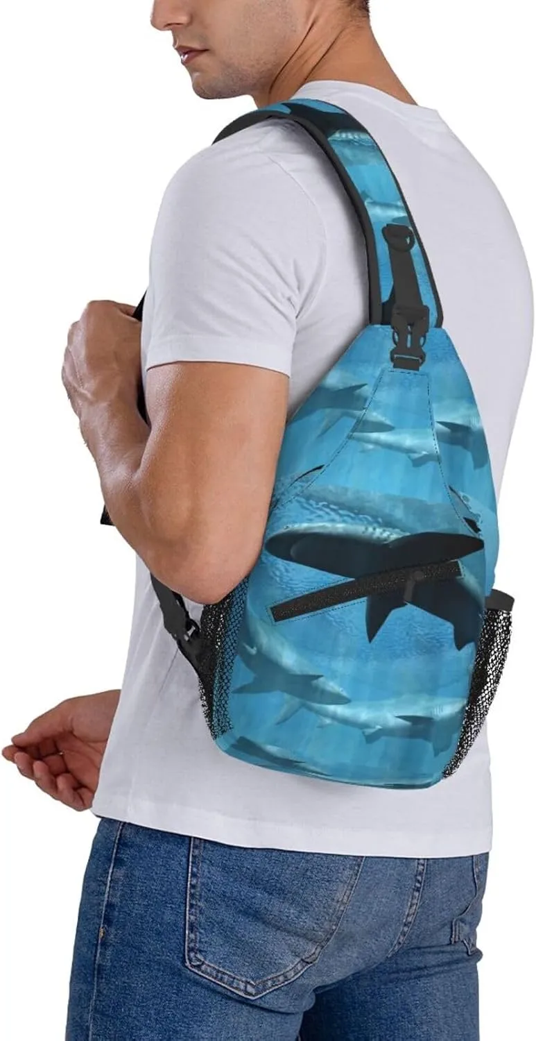 Sharks Circling Sharks Chest Sling Bag Crossbody Shoulder Backpack Bag Gym Cycling Travel Hiking Daypack Cross Bag