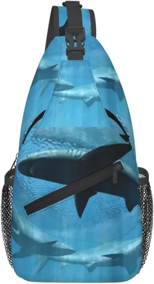 Sharks Circling Sharks Chest Sling Bag Crossbody Shoulder Backpack Bag Gym Cycling Travel Hiking Daypack Cross Bag