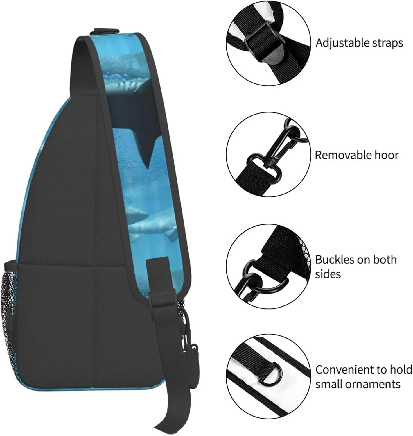 Sharks Circling Sharks Chest Sling Bag Crossbody Shoulder Backpack Bag Gym Cycling Travel Hiking Daypack Cross Bag
