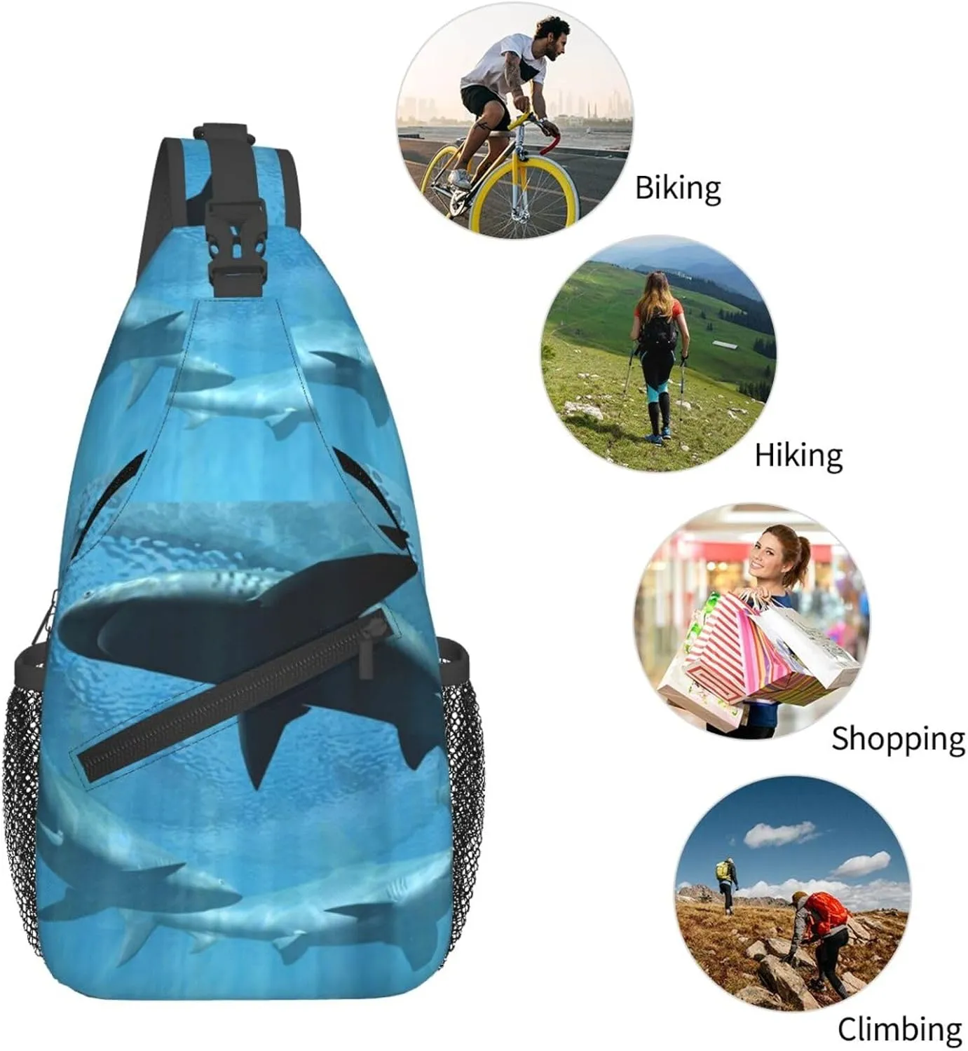Sharks Circling Sharks Chest Sling Bag Crossbody Shoulder Backpack Bag Gym Cycling Travel Hiking Daypack Cross Bag