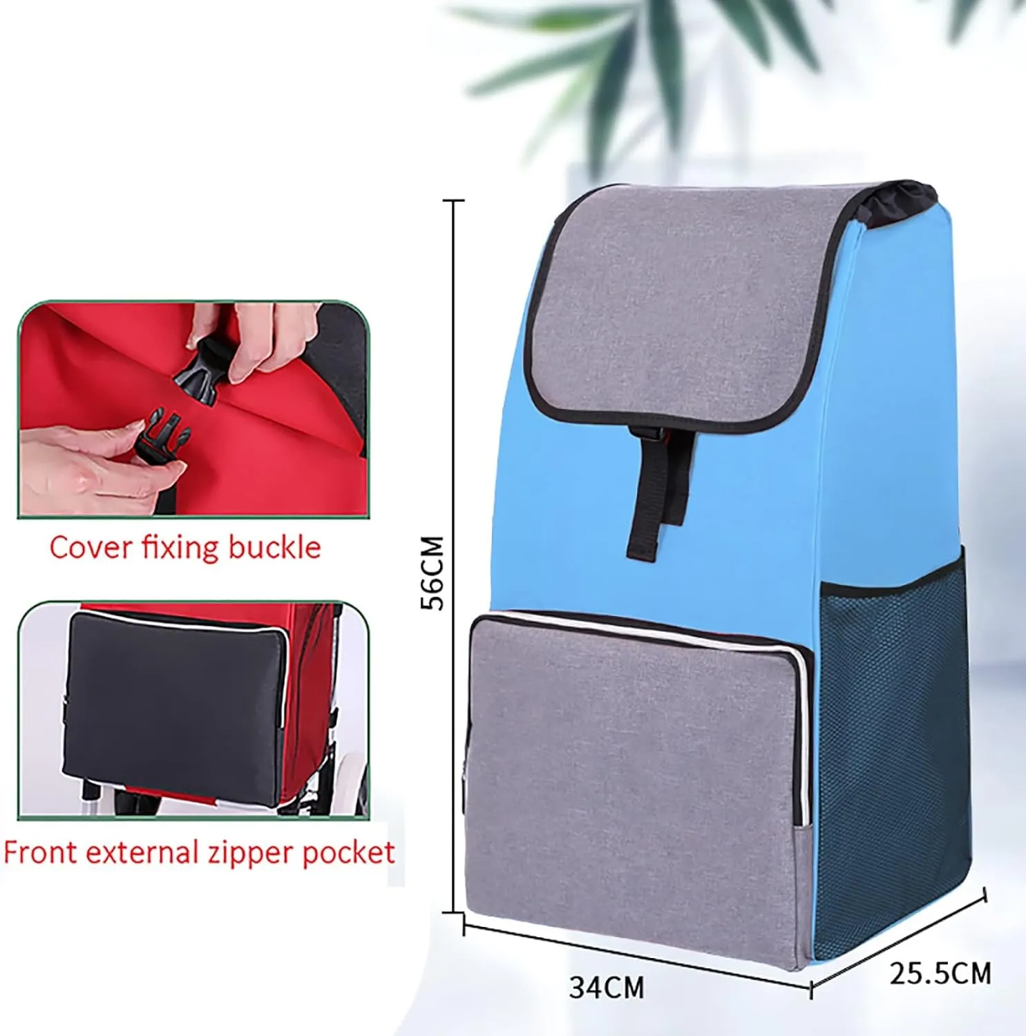 Shopping Cart Replacement Trolley, Waterproof Spare Storage Bag with Side and Front Pockets - 48L