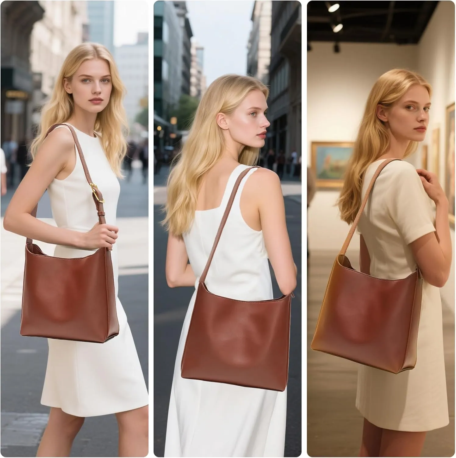 Shoulder Bag Bucket Bags for Women Vegan Leather Handbags Purses Adjustable Strap with Cherry Keychain and Cosmetic Pouch