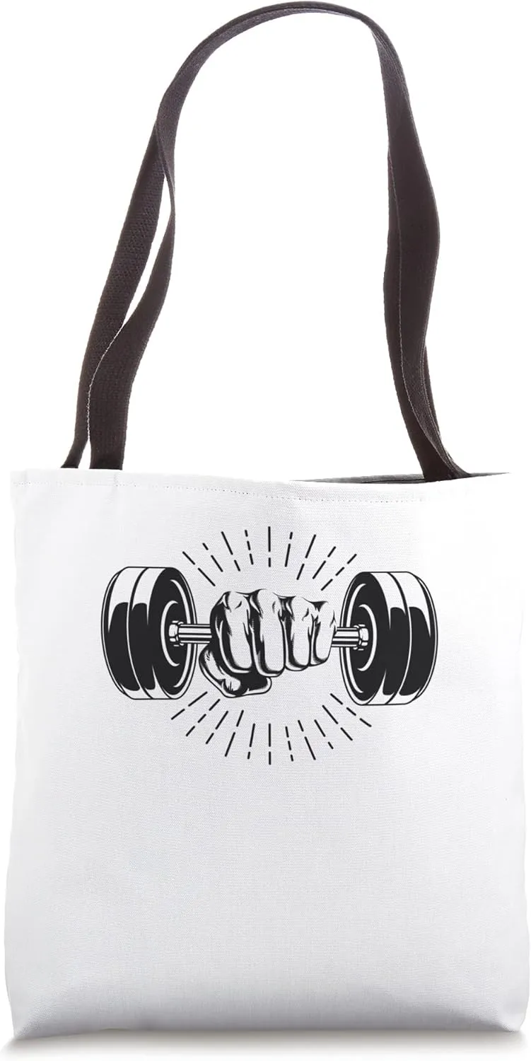 Silhouette - Punch Holding - Gym - Fitness - Dumbbells Tote Bag