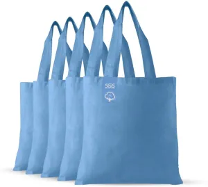 Simply Green Solutions Reusable Cotton Cloth Grocery Craft Bag, 15 x 16 Reusable Tote with Handle, Pack of 5, Carolina Blue
