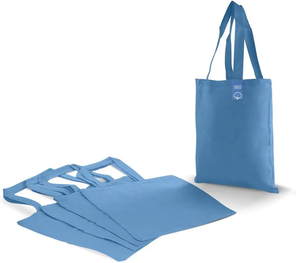 Simply Green Solutions Reusable Cotton Cloth Grocery Craft Bag, 15 x 16 Reusable Tote with Handle, Pack of 5, Carolina Blue