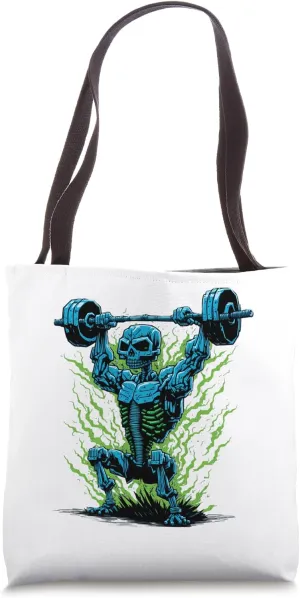 Skeleton Weightlifting Gym Workout Deadlift Fitness Tote Bag