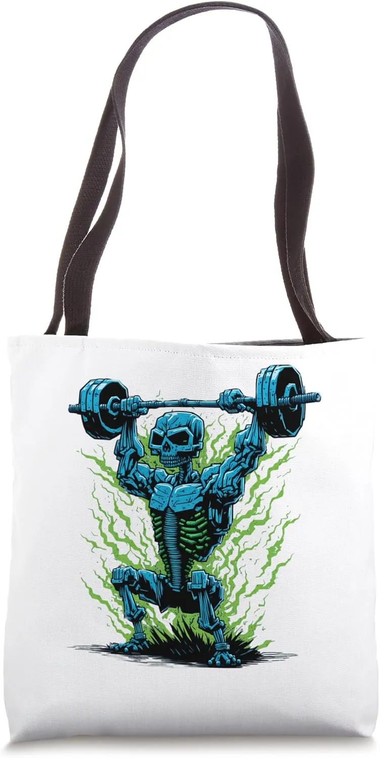 Skeleton Weightlifting Gym Workout Deadlift Fitness Tote Bag
