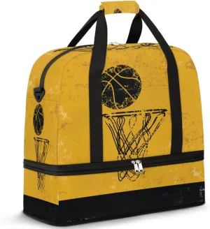 Sketch Basketball Travel Duffle Bag, Large Sports Gym Bag with Shoe Compartment, Carry on Tote Bag, Foldable Weekender Overnight Bag for Women Men