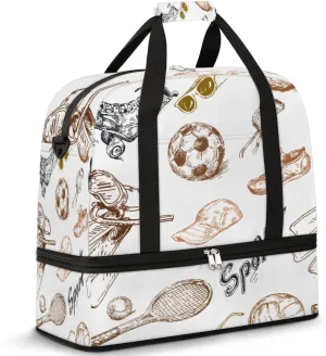 Sketches Of Sporting Goods Travel Duffle Bag, Large Sports Gym Bag with Shoe Compartment, Carry on Tote Bag, Foldable Weekender Overnight Bag for Women Men