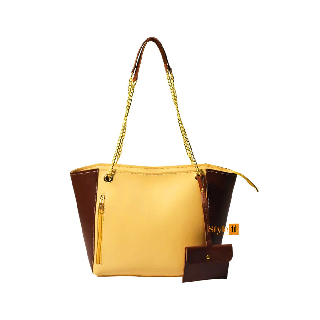 Skin And Chocho Brown Two Tone mini pouch Tote