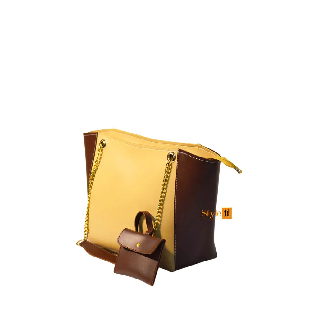 Skin And Chocho Brown Two Tone mini pouch Tote