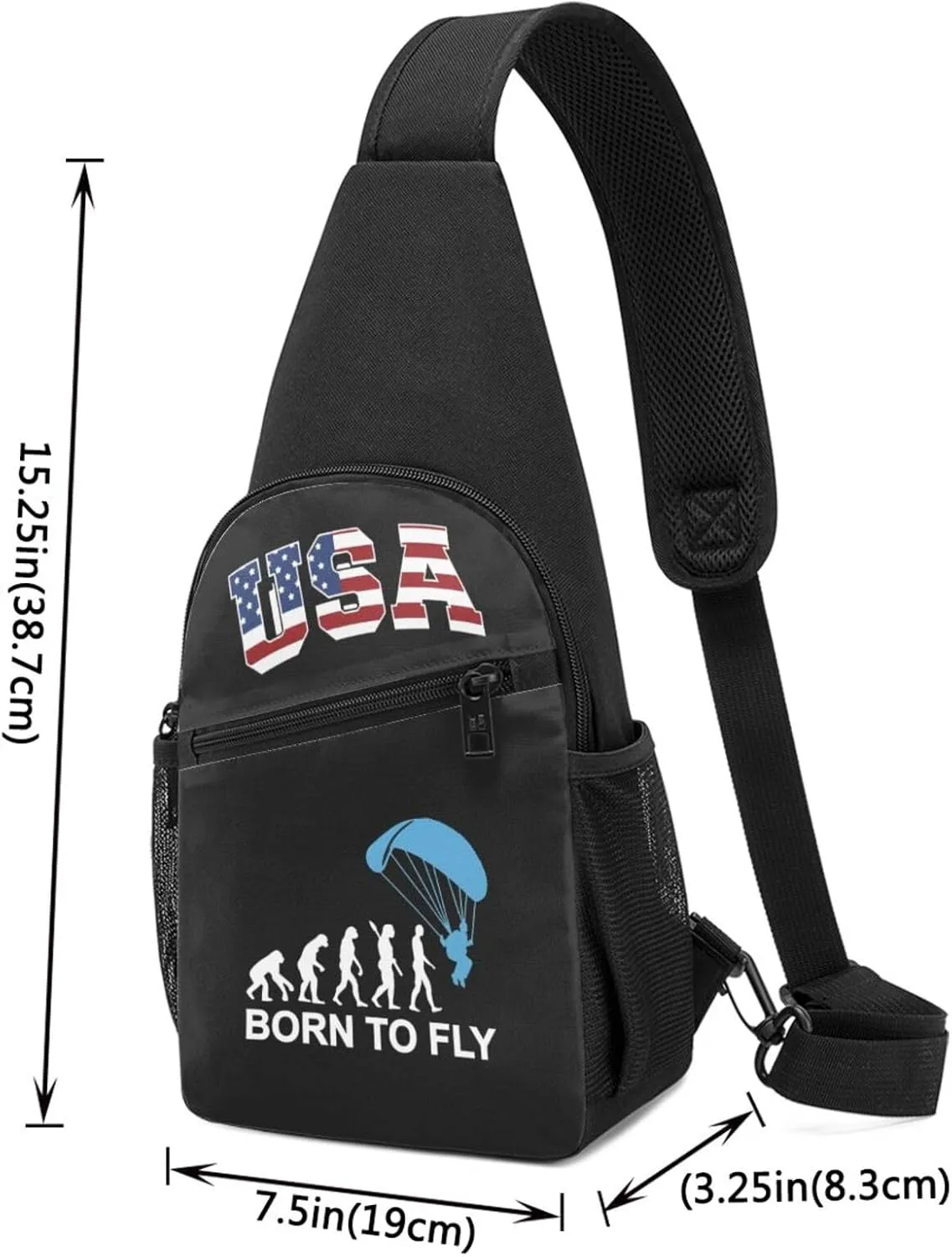 Skydiving Evolution Born to Fly,Casual one-shoulder crossbody chest bag, fashionable crossbody chest bag