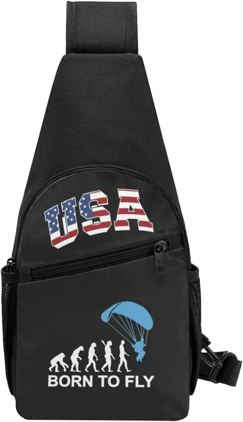 Skydiving Evolution Born to Fly,Casual one-shoulder crossbody chest bag, fashionable crossbody chest bag