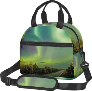 Sky,Insulated Reusable Lunch Bag with Adjustable Shoulder Strap for Adults,Highway Nordic Rays,Leakproof Office Picnic Hiking Beach Tote Bag,Green,9x5x7.8in