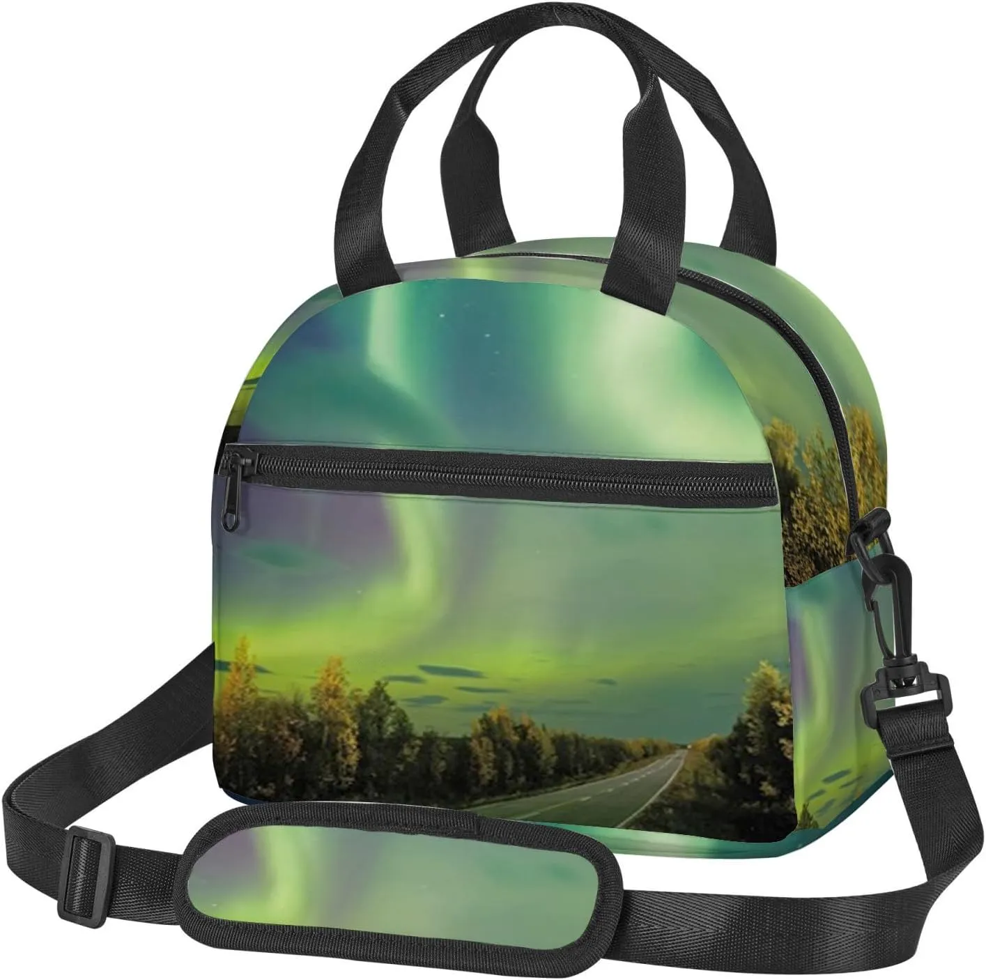 Sky,Insulated Reusable Lunch Bag with Adjustable Shoulder Strap for Adults,Highway Nordic Rays,Leakproof Office Picnic Hiking Beach Tote Bag,Green,9x5x7.8in