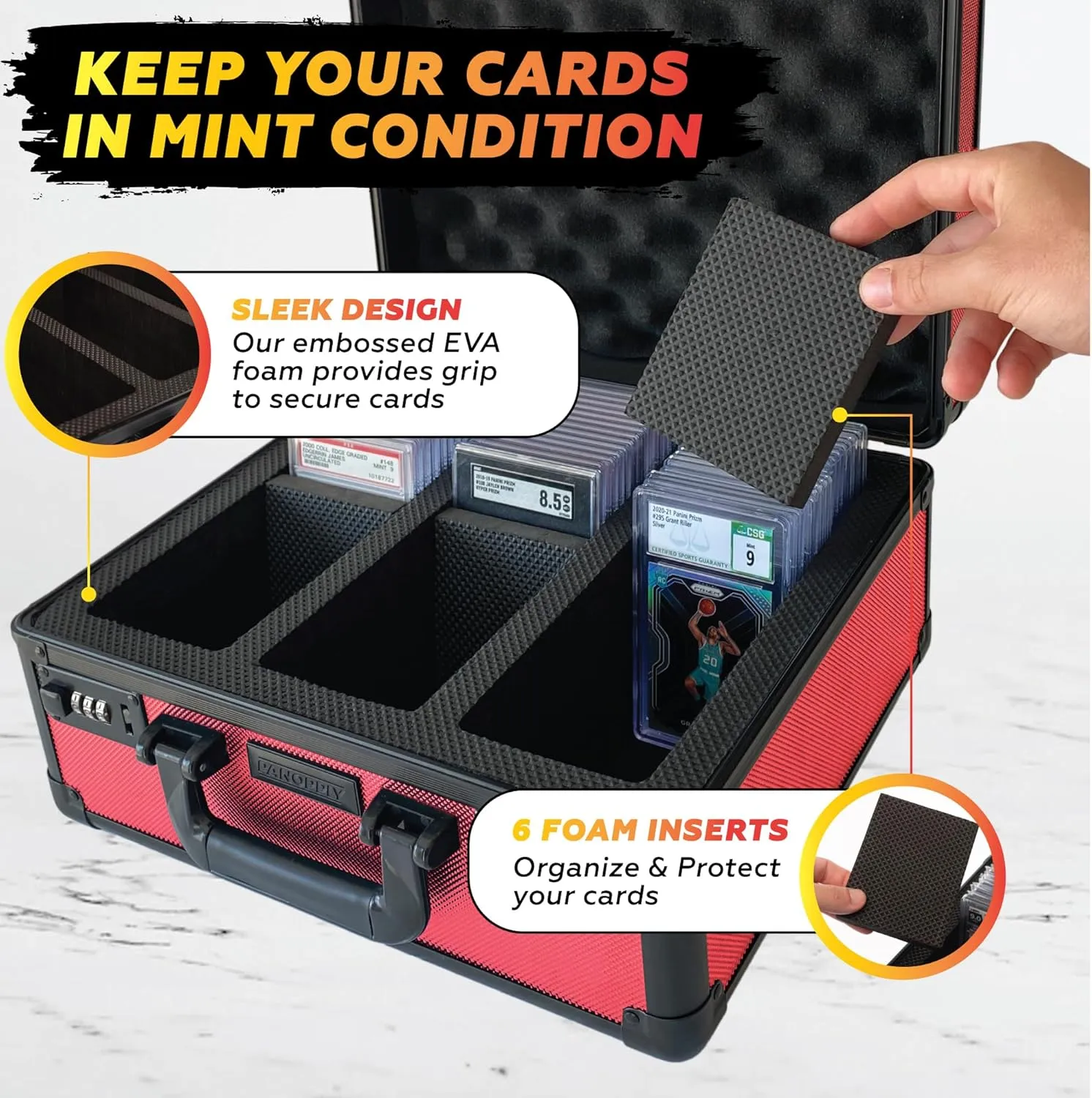 SLAB ARMOR FUSION 120  3 Row Psa Graded Card Storage Box Graded Card Case Psa Slab Case for Graded Cards Psa Card Case Baseball Card Cases for Sports Cards Storage (RED)