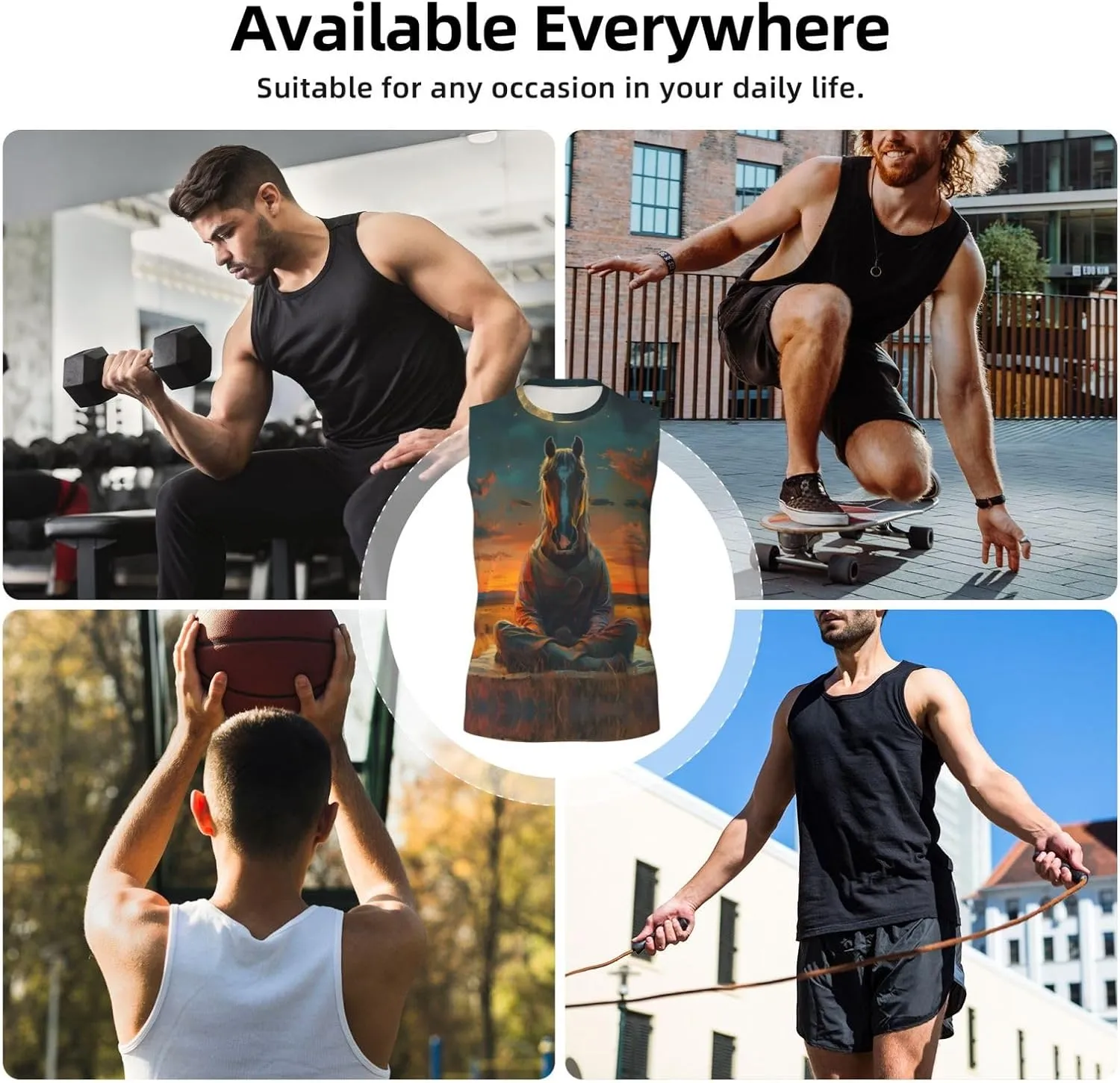 Sleeveless Shirts for Men - Sunset Prairie Meditating Horse Graphic Tank Tops Men, Running Workout Gym Tank Tops for Men