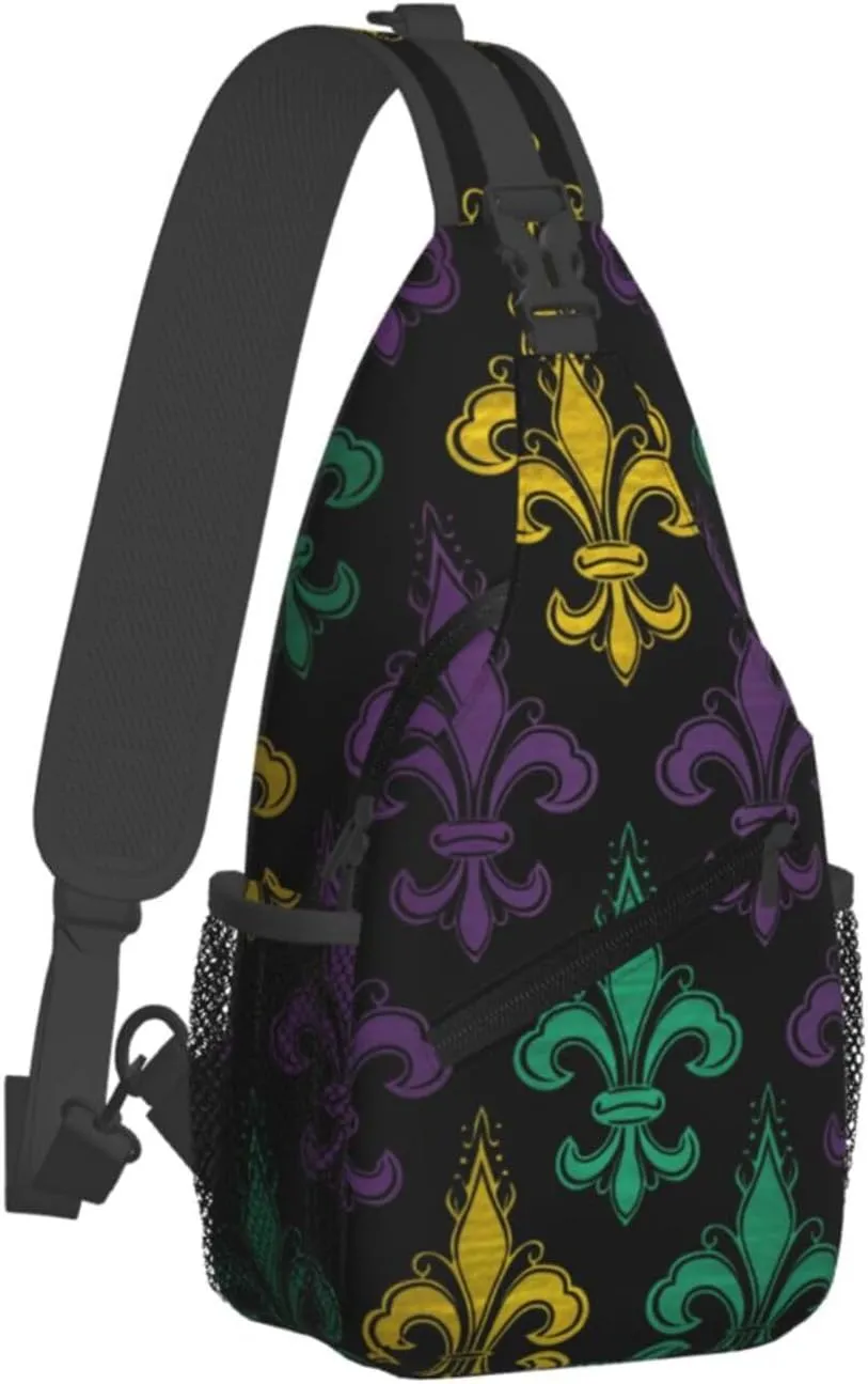 Sling Backpack Bag For Men 3d Fleur De Lis Mardi Gras Cross Chest Bag Crossbody Shoulder Bag Travel Hiking Daypack