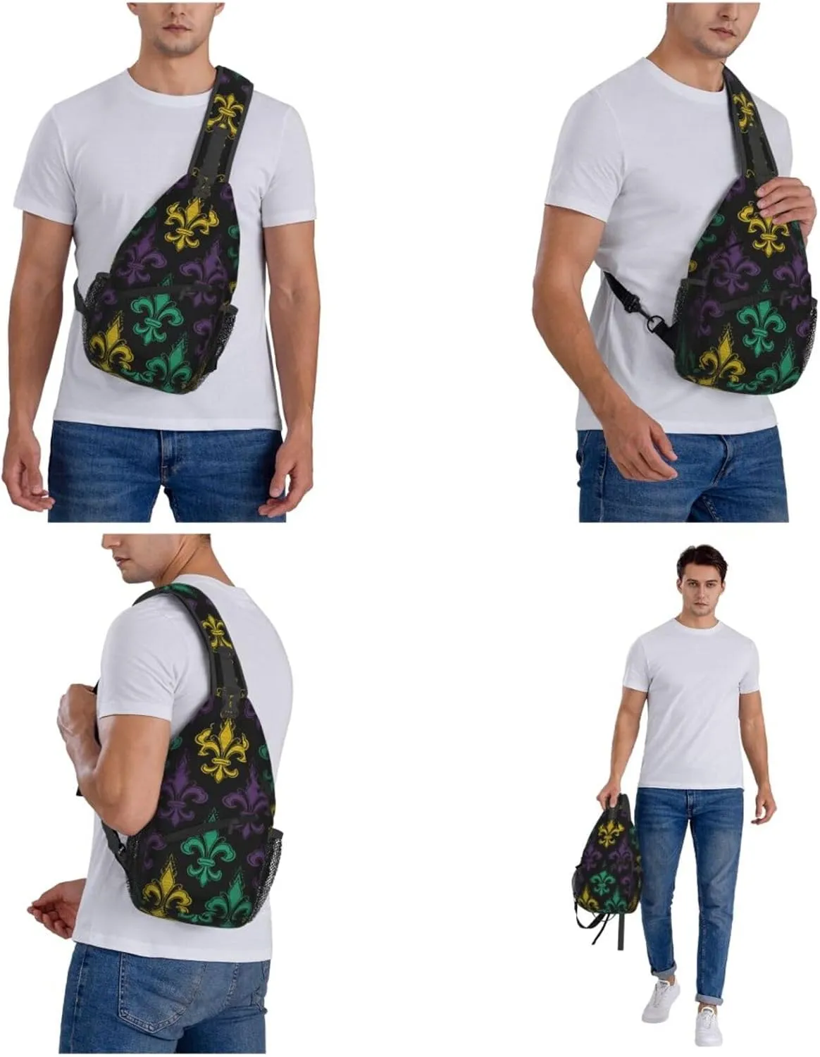 Sling Backpack Bag For Men 3d Fleur De Lis Mardi Gras Cross Chest Bag Crossbody Shoulder Bag Travel Hiking Daypack
