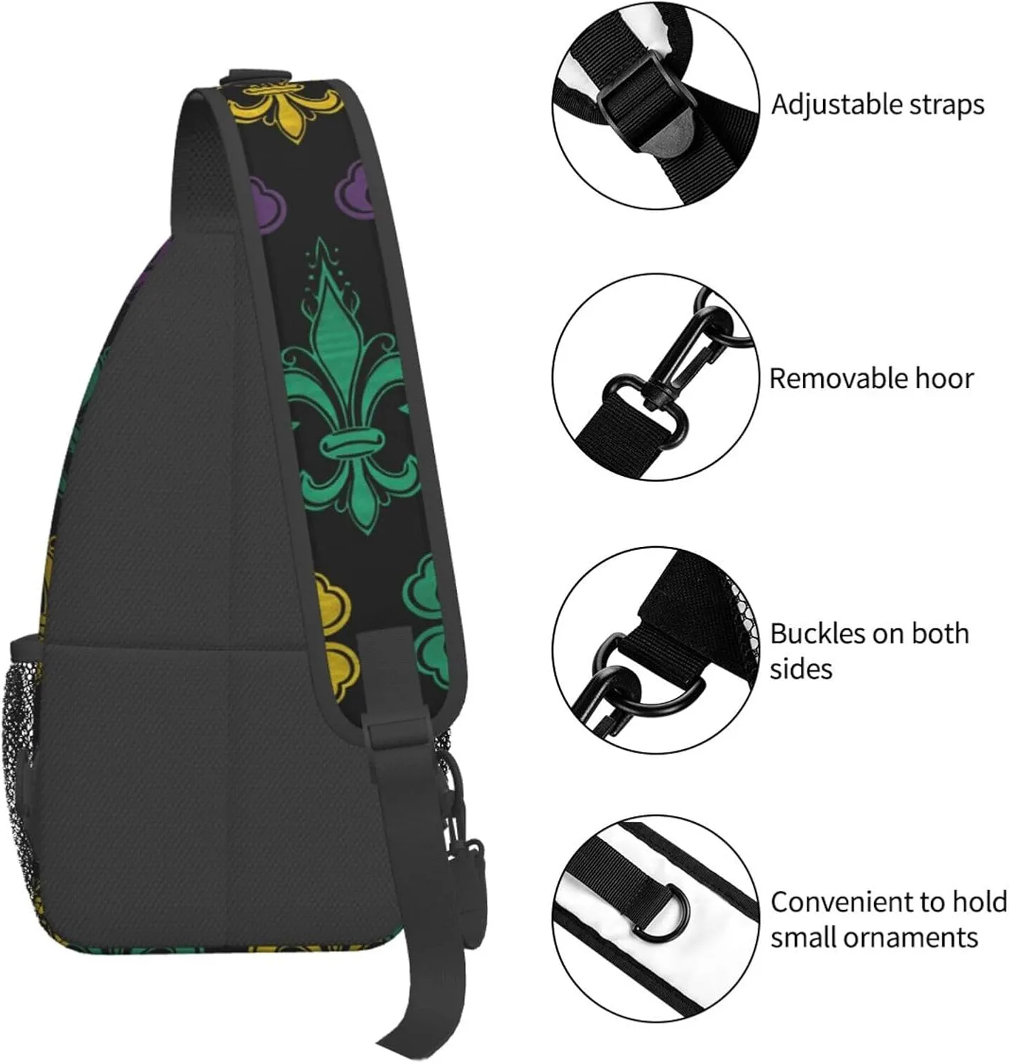 Sling Backpack Bag For Men 3d Fleur De Lis Mardi Gras Cross Chest Bag Crossbody Shoulder Bag Travel Hiking Daypack
