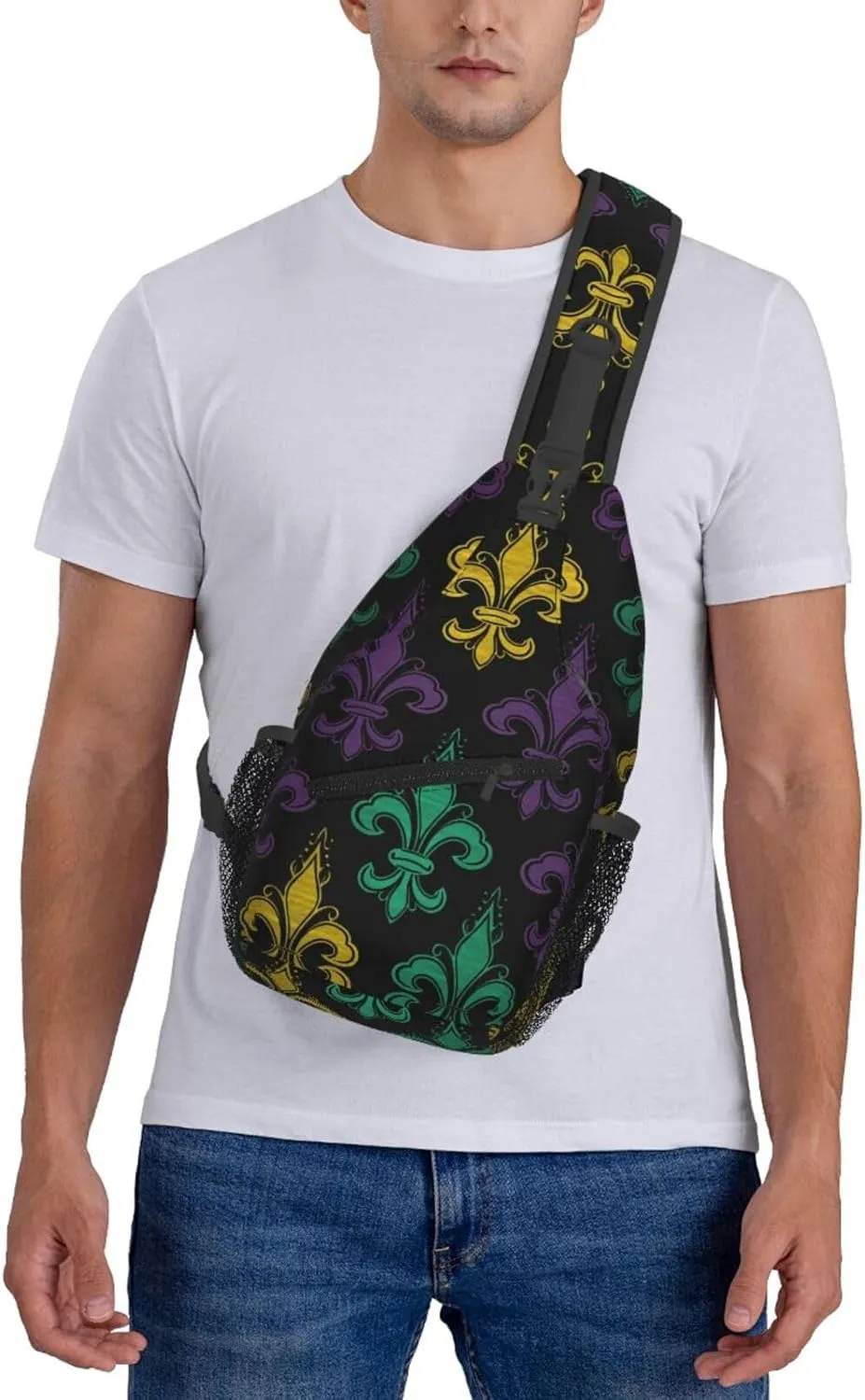 Sling Backpack Bag For Men 3d Fleur De Lis Mardi Gras Cross Chest Bag Crossbody Shoulder Bag Travel Hiking Daypack
