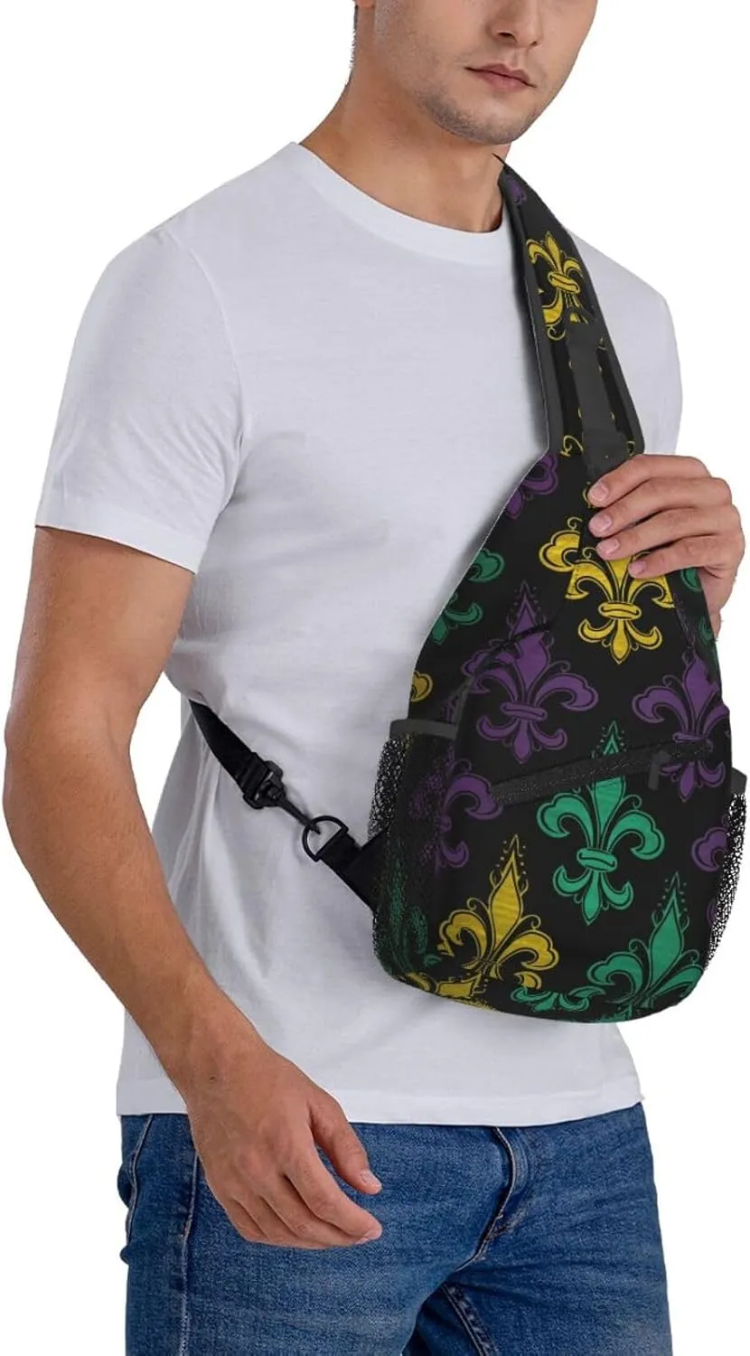 Sling Backpack Bag For Men 3d Fleur De Lis Mardi Gras Cross Chest Bag Crossbody Shoulder Bag Travel Hiking Daypack