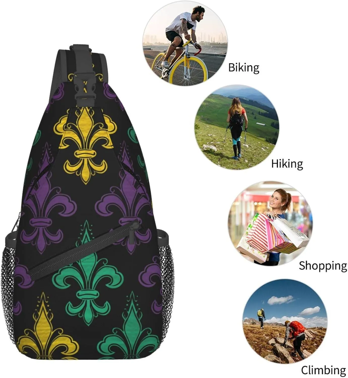 Sling Backpack Bag For Men 3d Fleur De Lis Mardi Gras Cross Chest Bag Crossbody Shoulder Bag Travel Hiking Daypack