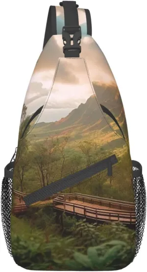 Sling Backpack Bag Wilderness Park Print Crossbody Chest Bag Adjustable Shoulder Bag Travel Hiking Daypack Unisex