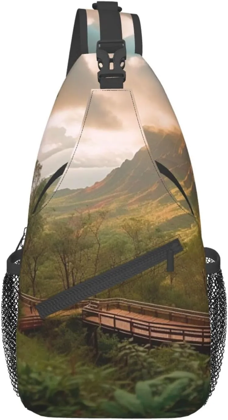 Sling Backpack Bag Wilderness Park Print Crossbody Chest Bag Adjustable Shoulder Bag Travel Hiking Daypack Unisex