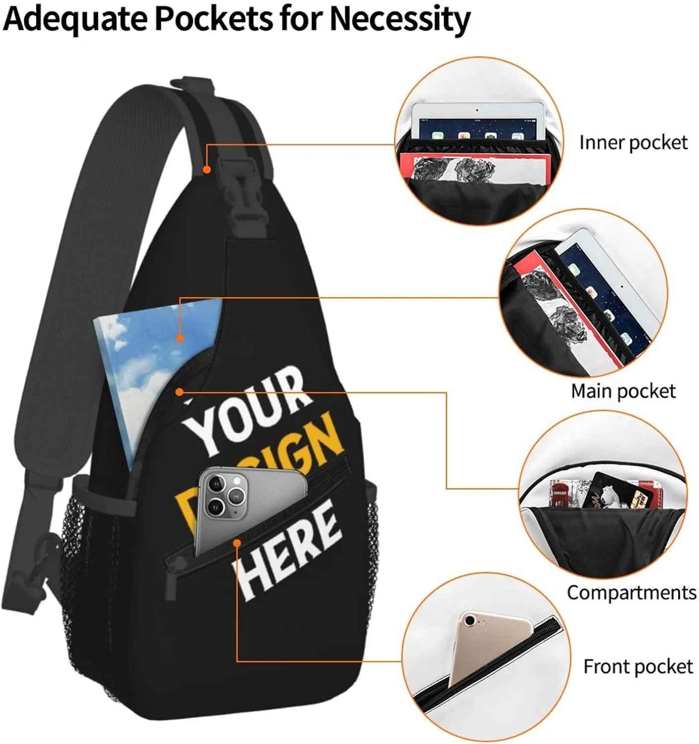Sling Backpack for Men&Women Personalized Crossbody Sling Bags with Photo Name Logo Customized Chest Bag Travel Hiking